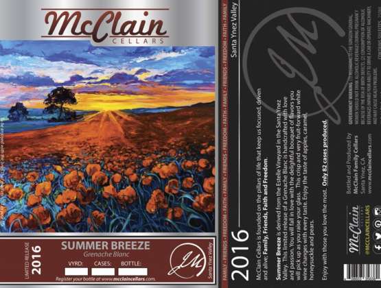 McClain Cellars Summer Breeze wine label Grenache Blanc, Loureiro, Viognier blend