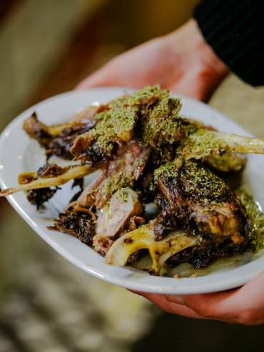Syrah wine with grilled lamb and mushrooms.